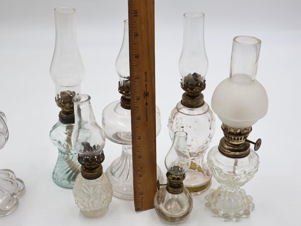 Collection of 8 Antique Clear Glass Kerosene Oil Lamps - 4