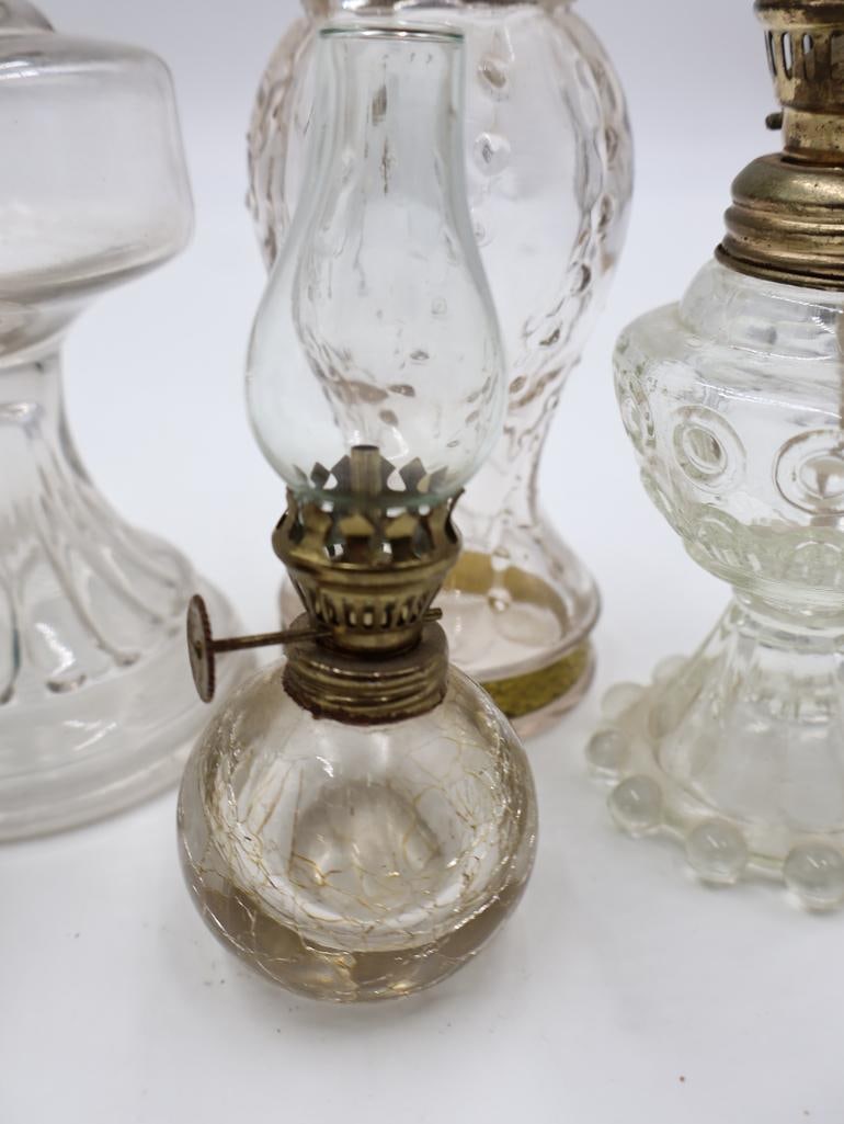 Collection of 8 Antique Clear Glass Kerosene Oil Lamps - 5