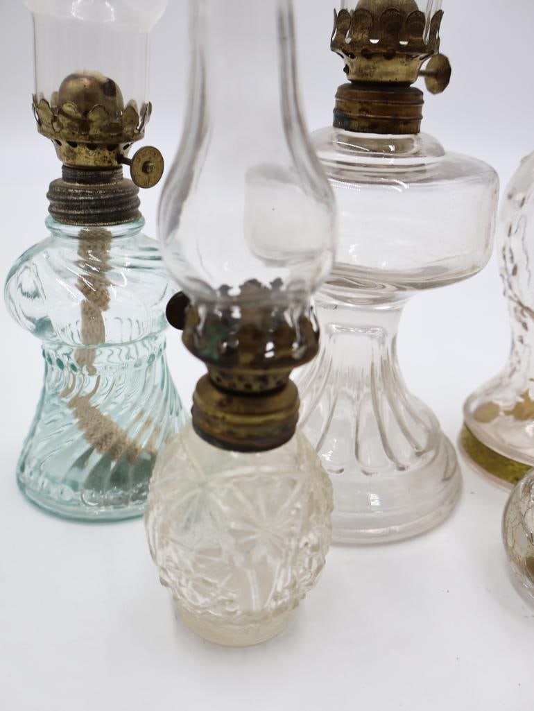 Collection of 8 Antique Clear Glass Kerosene Oil Lamps - 7