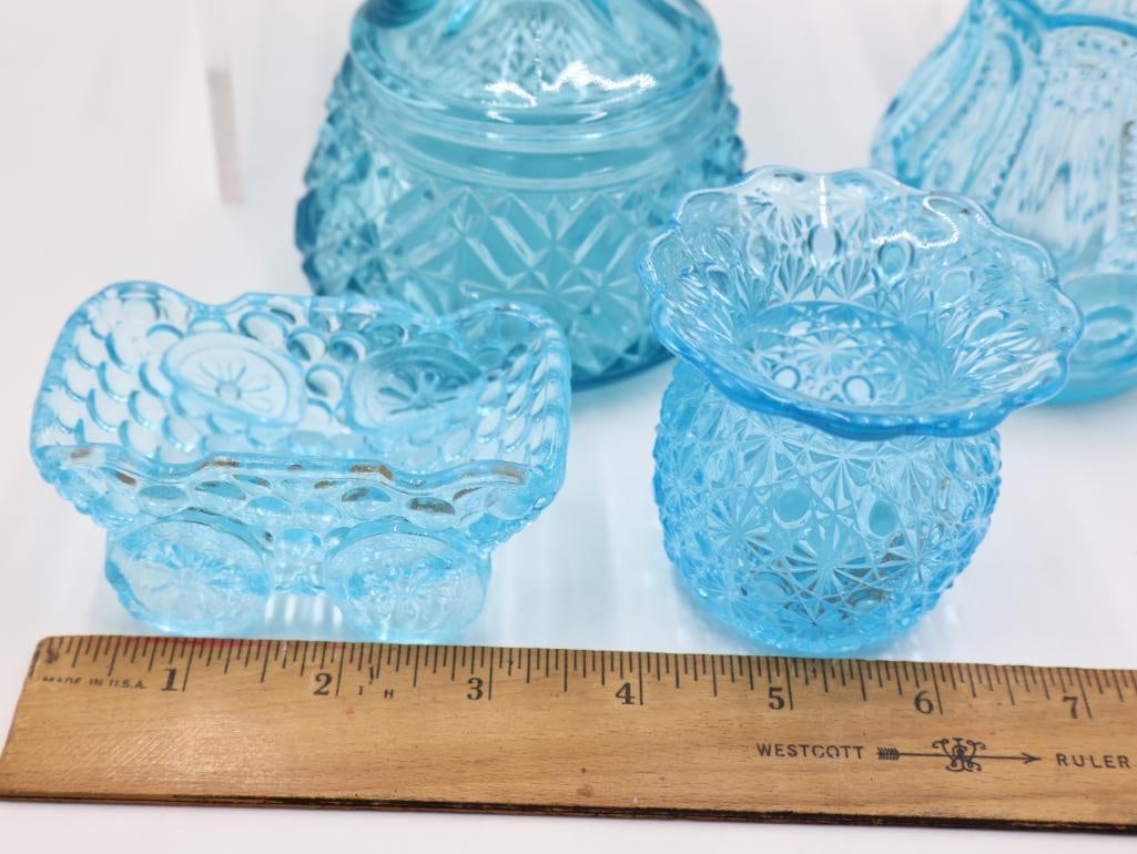 Vintage Aqua Blue Pressed Glass Collection - 2