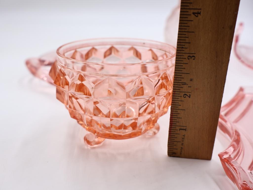 Vintage Depression-Era Pink Glass Collection Vase, Trays and Dishes - 4