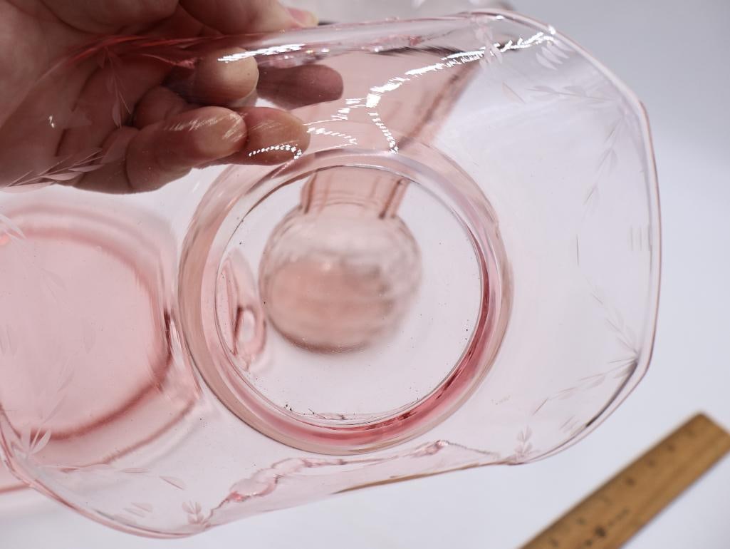 Vintage Depression-Era Pink Glass Collection Vase, Trays and Dishes - 7