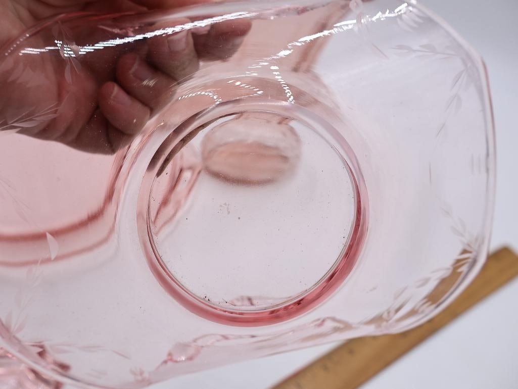 Vintage Depression-Era Pink Glass Collection Vase, Trays and Dishes - 8