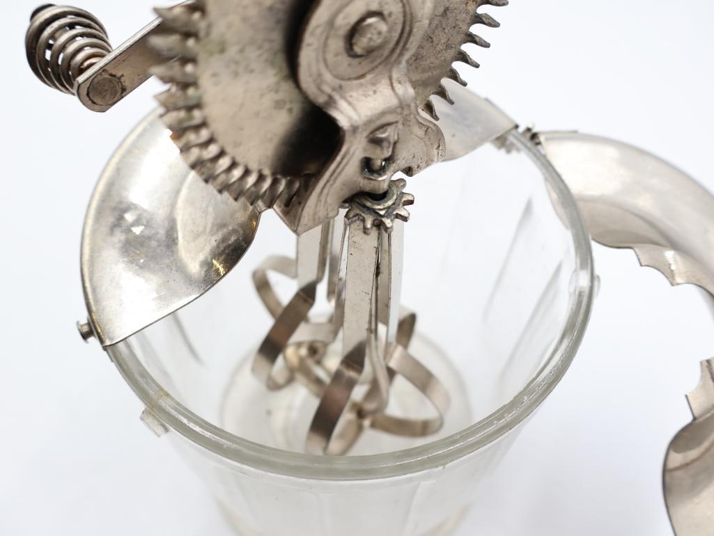 Two Antique Hand-Crank Egg Beaters / Kitchen Mixers with Glass Jars - 6
