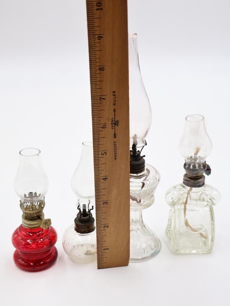 Collection of 4 Antique Miniature Glass Kerosene Oil Lamps - 2