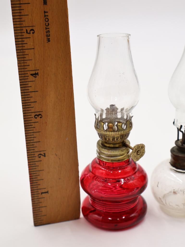 Collection of 4 Antique Miniature Glass Kerosene Oil Lamps - 3