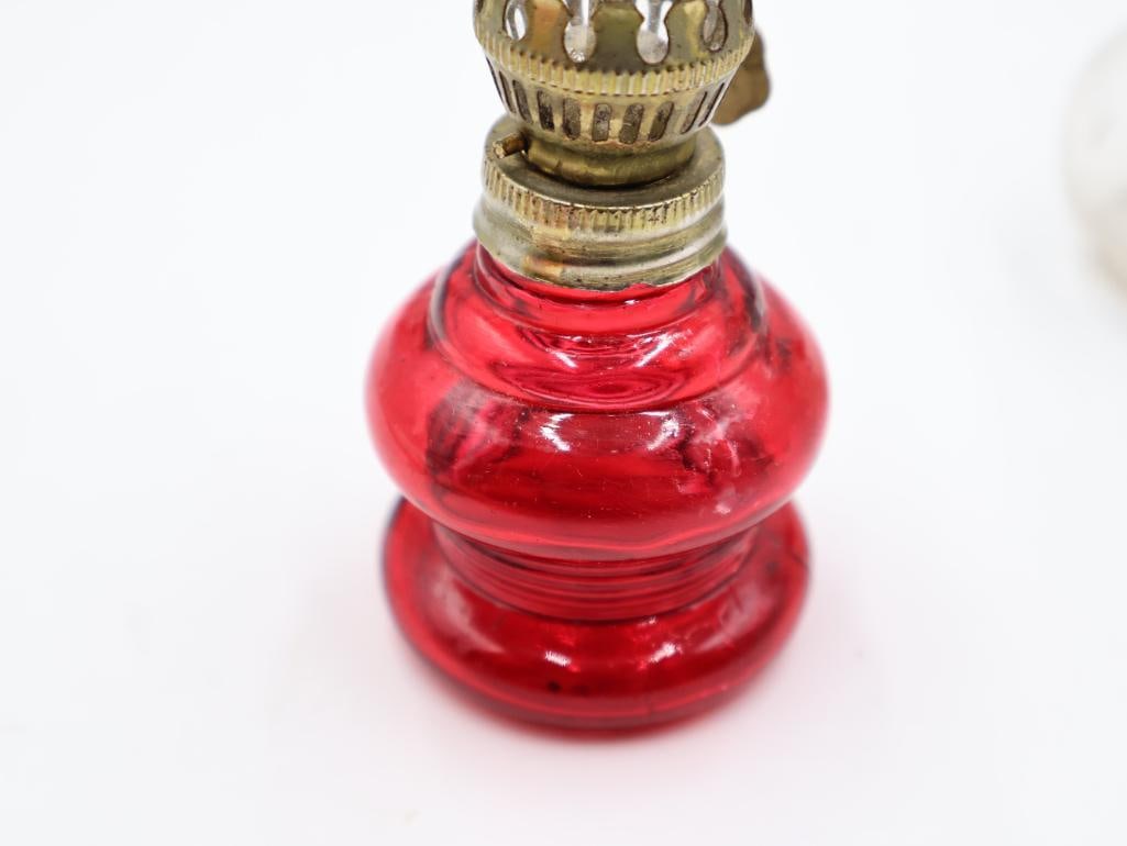 Collection of 4 Antique Miniature Glass Kerosene Oil Lamps - 4