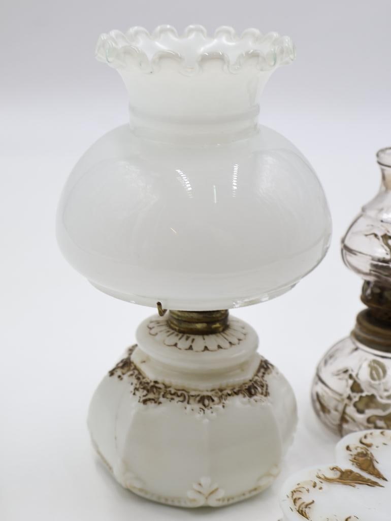 Antique Milk Glass and Clear Glass Oil Lamps with Heart-Shaped Trinket Box - 3