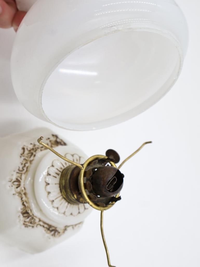 Antique Milk Glass and Clear Glass Oil Lamps with Heart-Shaped Trinket Box - 4