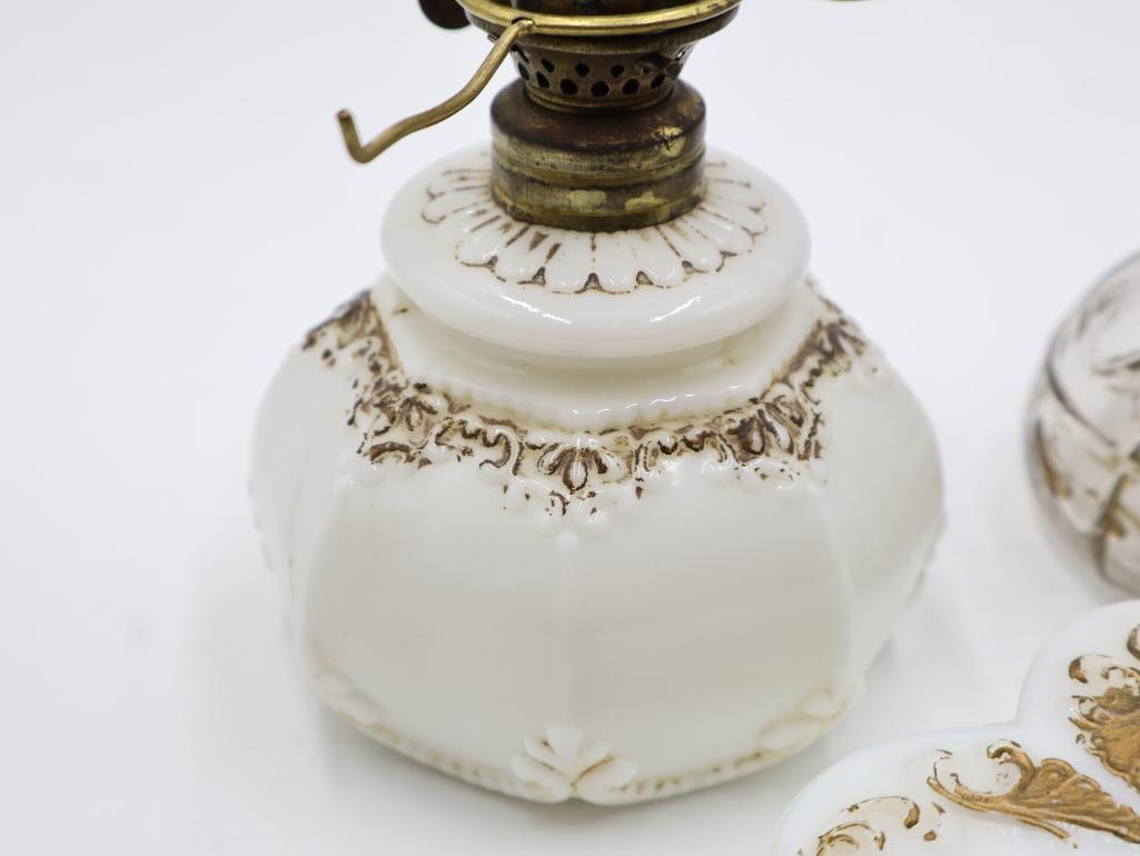 Antique Milk Glass and Clear Glass Oil Lamps with Heart-Shaped Trinket Box - 5
