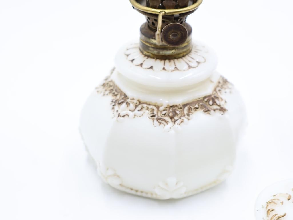 Antique Milk Glass and Clear Glass Oil Lamps with Heart-Shaped Trinket Box - 6