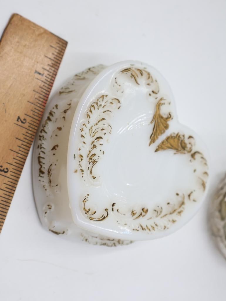 Antique Milk Glass and Clear Glass Oil Lamps with Heart-Shaped Trinket Box - 7
