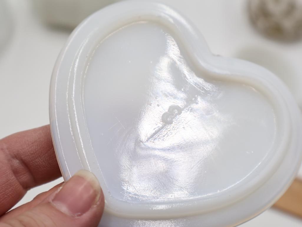 Antique Milk Glass and Clear Glass Oil Lamps with Heart-Shaped Trinket Box - 9