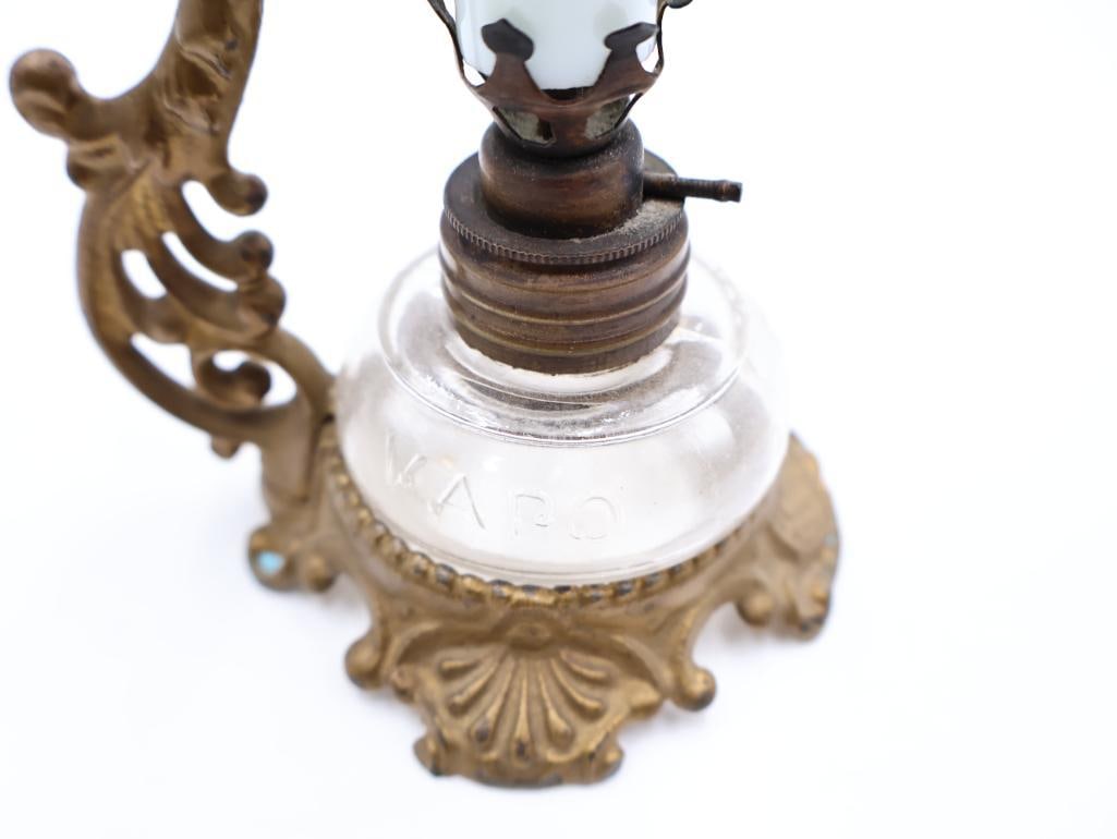 Pair Antique Cresolene Kerosene Nursery Lamps - 13
