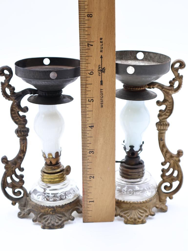Pair Antique Cresolene Kerosene Nursery Lamps - 2