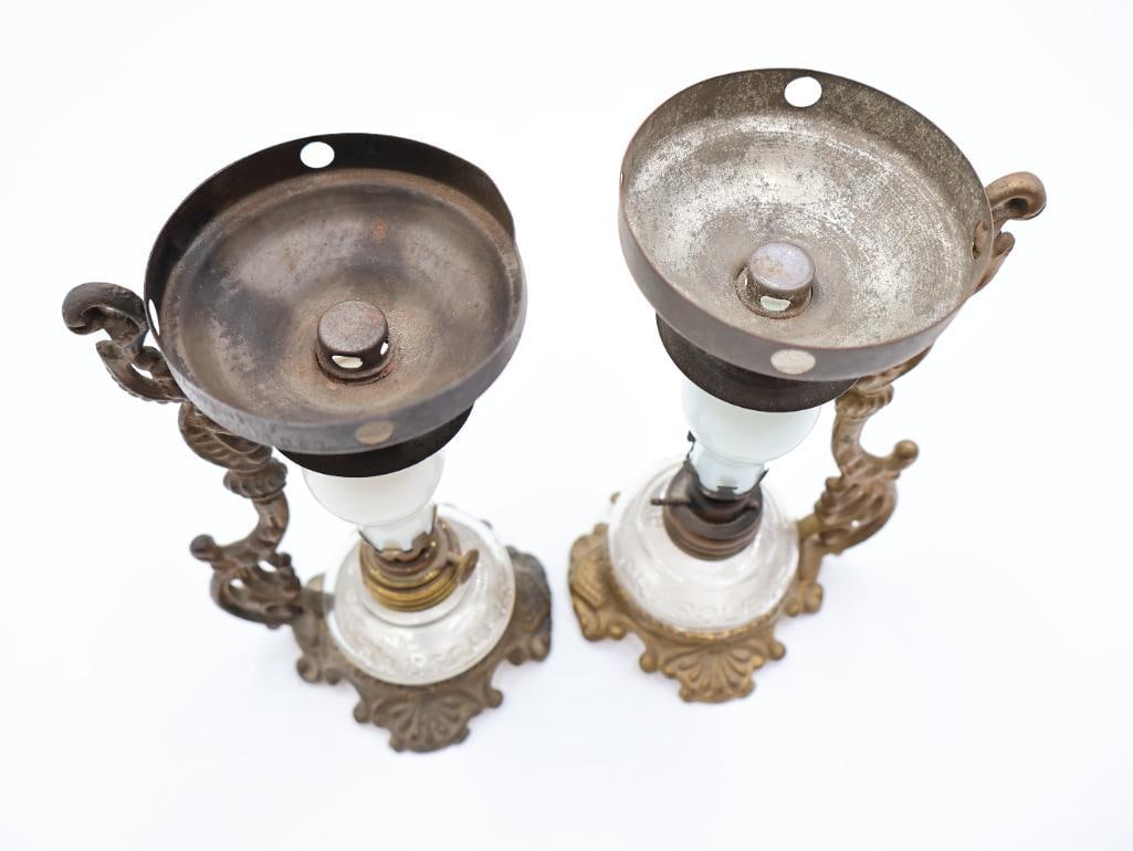 Pair Antique Cresolene Kerosene Nursery Lamps - 3