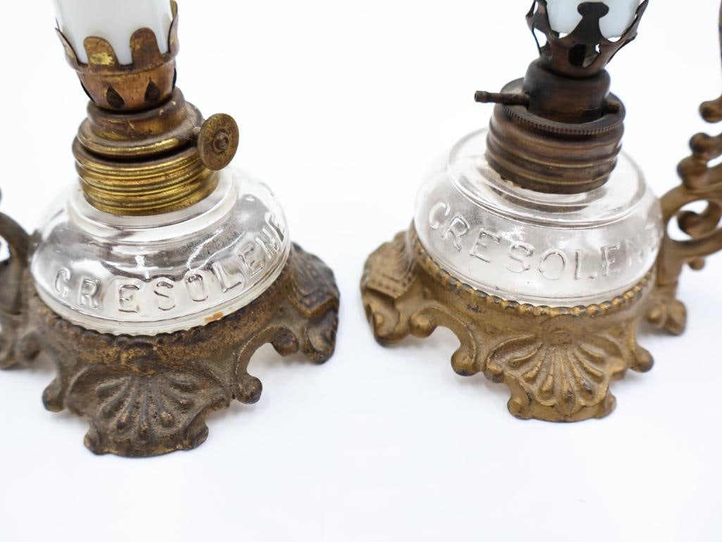 Pair Antique Cresolene Kerosene Nursery Lamps - 5
