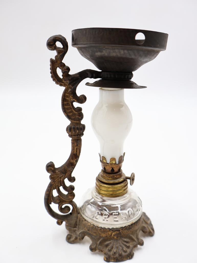 Pair Antique Cresolene Kerosene Nursery Lamps - 6