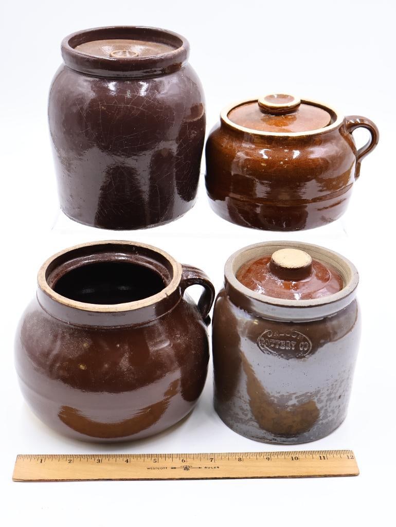 Antique Brown Glazed Stoneware Crocks and Bean Pots - 2