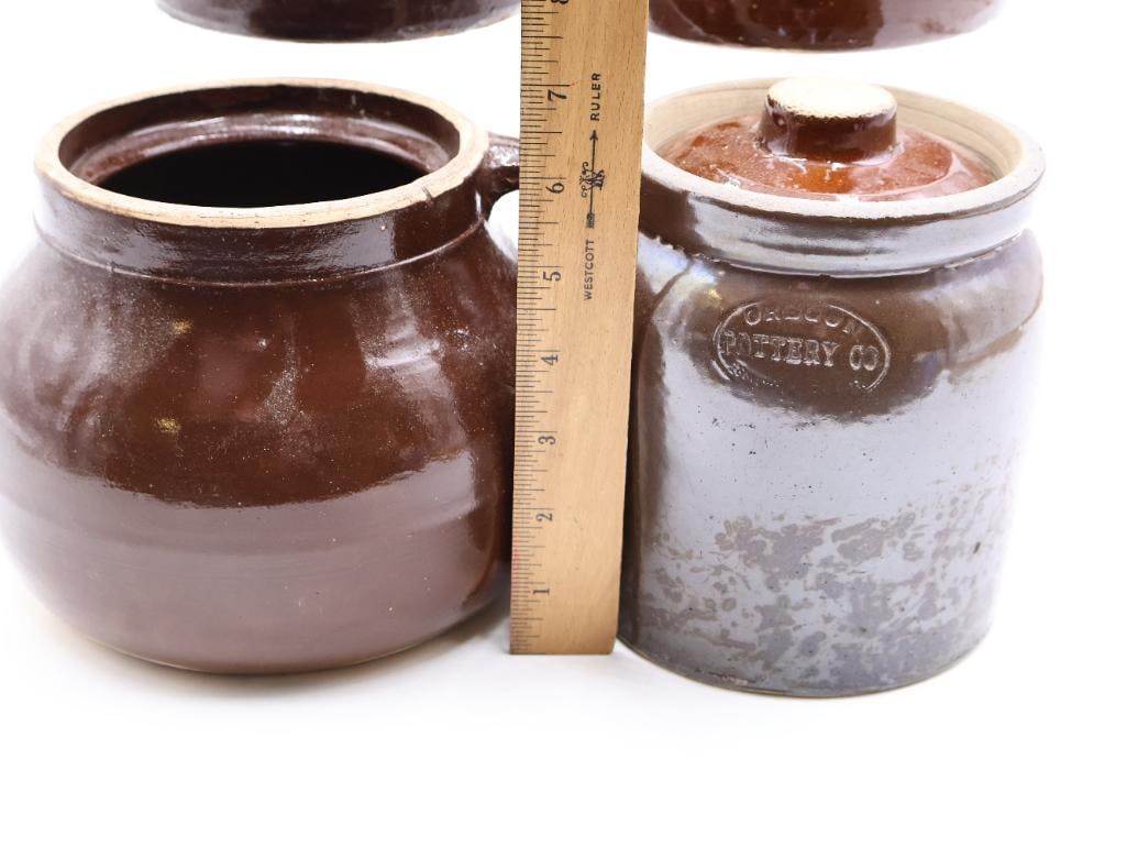 Antique Brown Glazed Stoneware Crocks and Bean Pots - 3