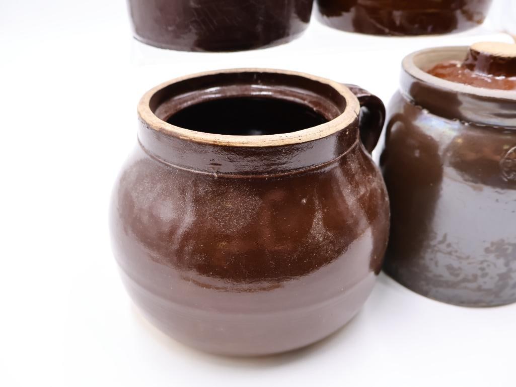 Antique Brown Glazed Stoneware Crocks and Bean Pots - 4