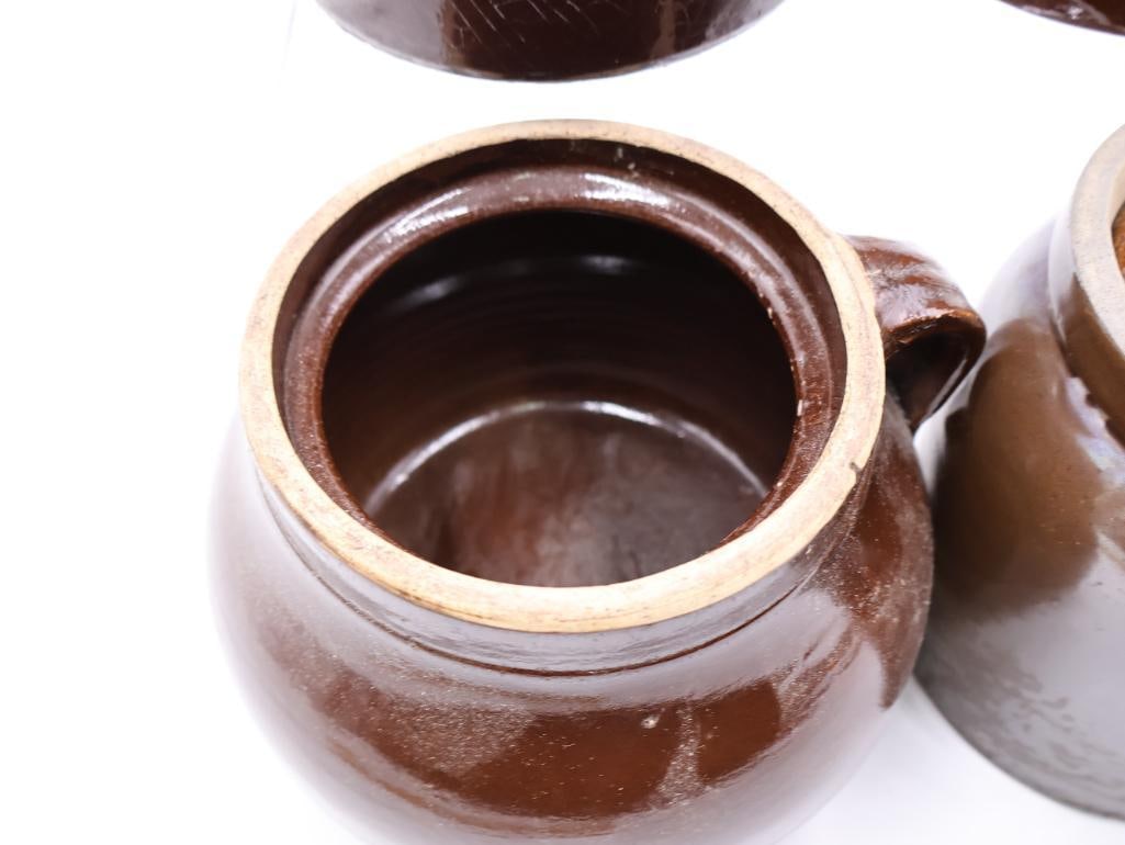 Antique Brown Glazed Stoneware Crocks and Bean Pots - 5
