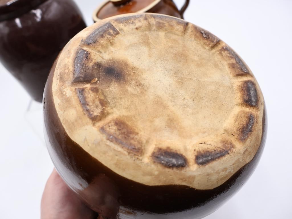 Antique Brown Glazed Stoneware Crocks and Bean Pots - 6