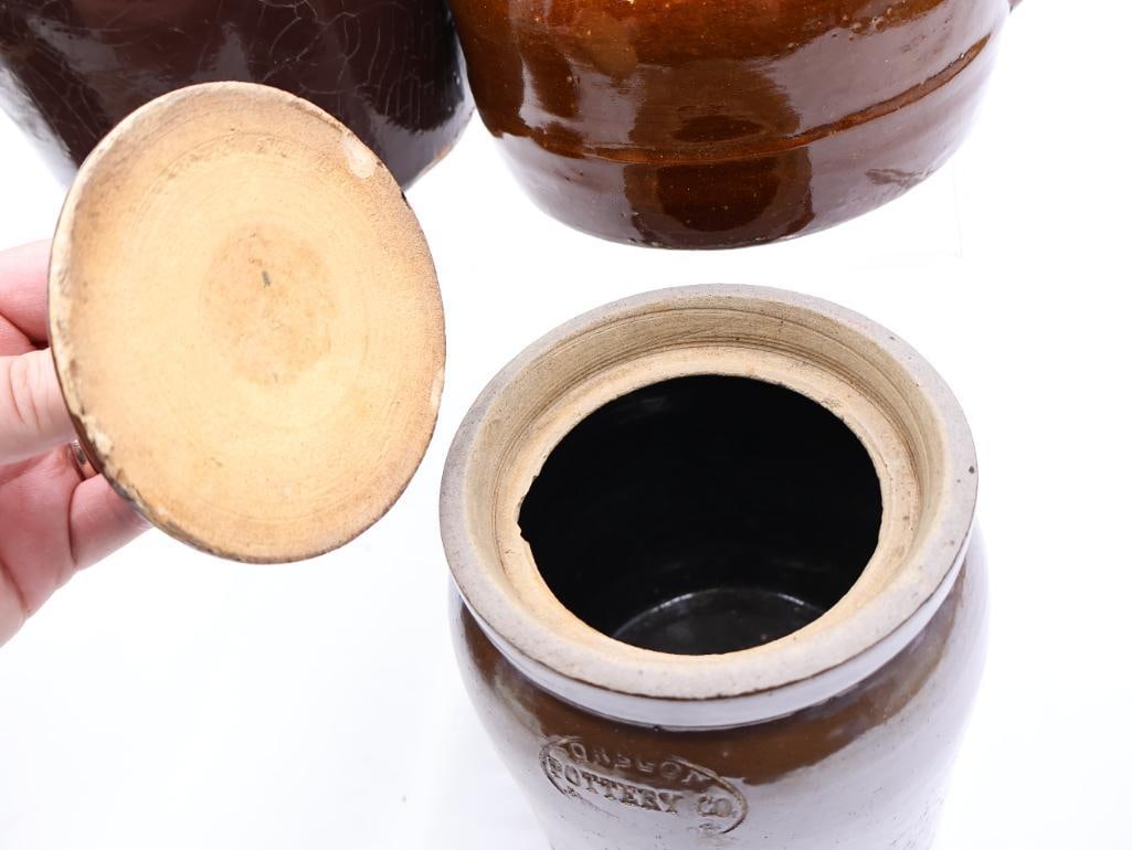 Antique Brown Glazed Stoneware Crocks and Bean Pots - 9