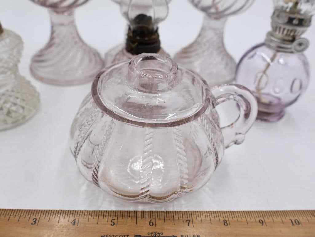 Collection of 7 Antique Miniature Glass Kerosene Oil Lamps - 2