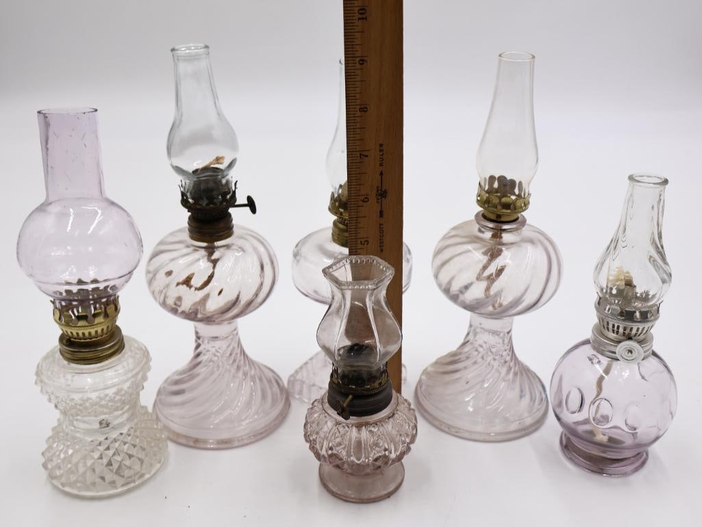 Collection of 7 Antique Miniature Glass Kerosene Oil Lamps - 3