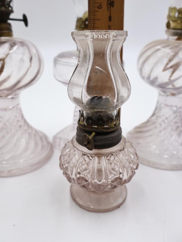 Collection of 7 Antique Miniature Glass Kerosene Oil Lamps - 4