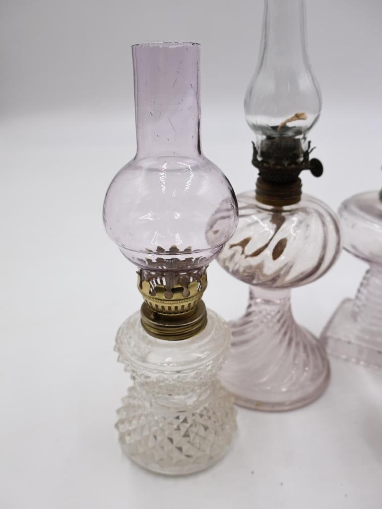 Collection of 7 Antique Miniature Glass Kerosene Oil Lamps - 5