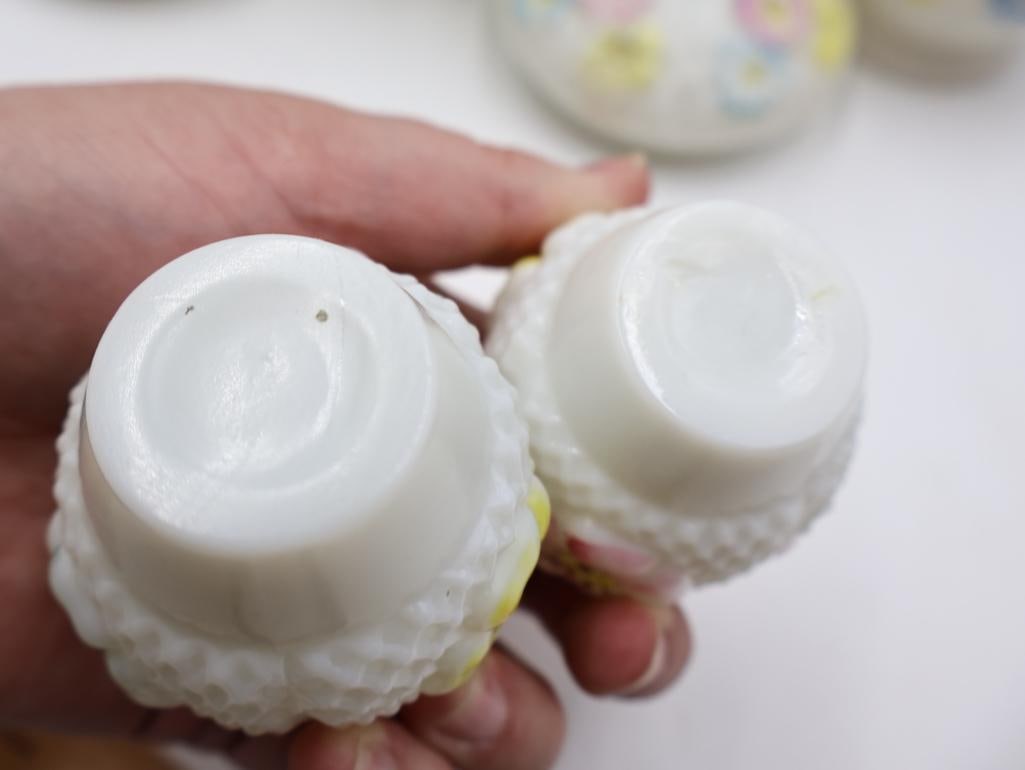 Vintage Milk Glass Floral Oil Lamps & Dresser Set 9 Pieces - 4