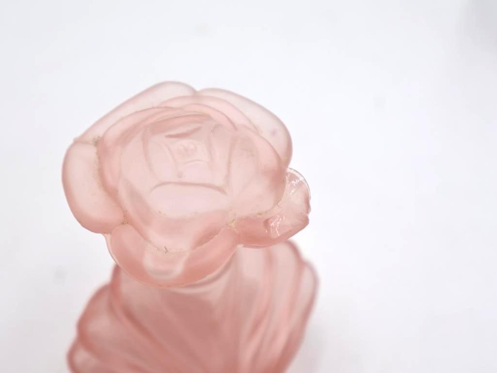 3 Vintage Art Glass Perfume Bottles Pink Satin, Cut Crystal and Frosted Floral - 4