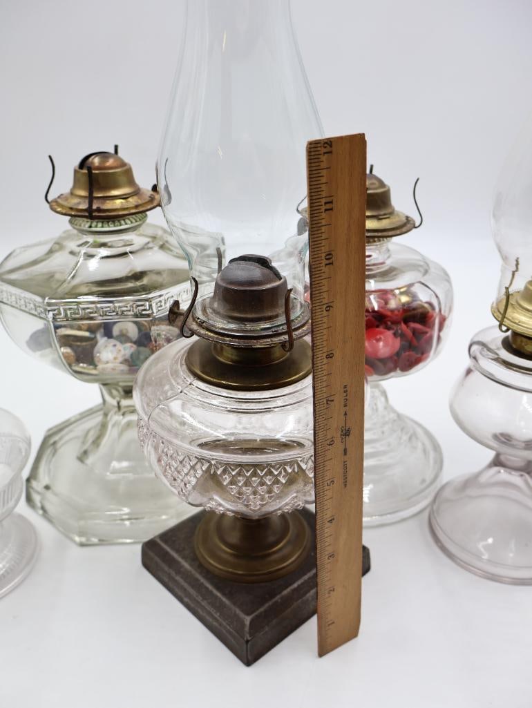 Collection of 5 Antique Clear Glass Kerosene Oil Lamps - 2