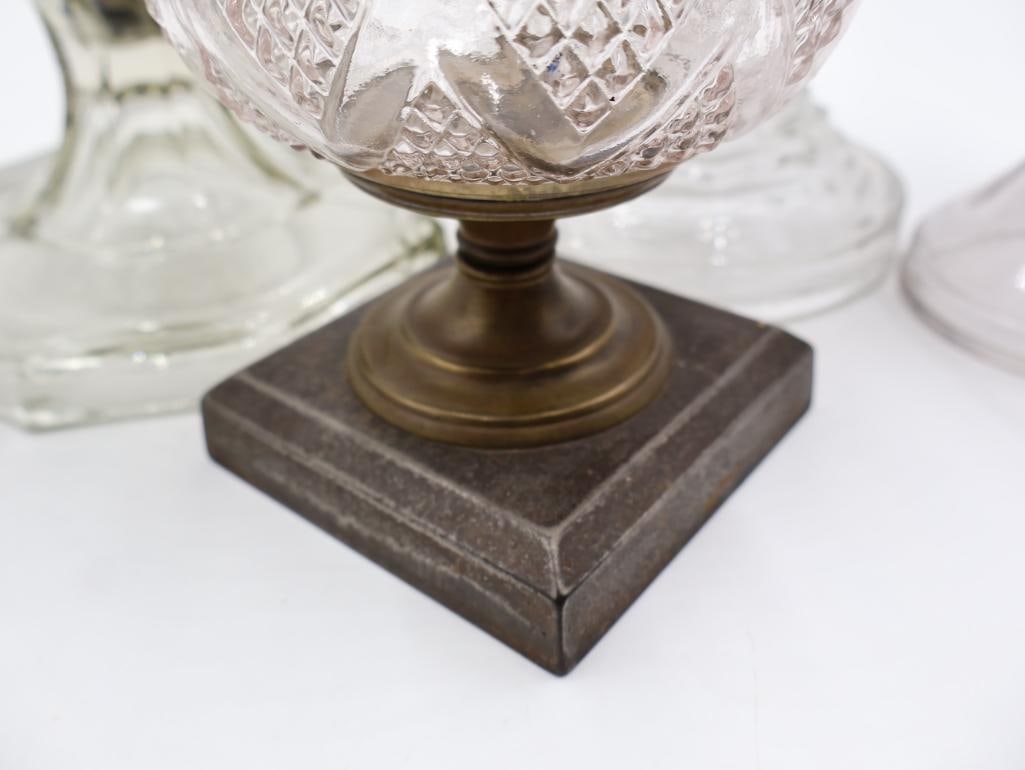 Collection of 5 Antique Clear Glass Kerosene Oil Lamps - 3