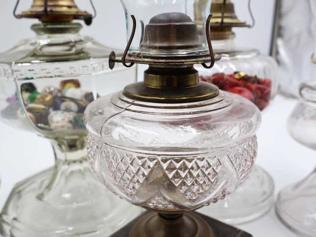 Collection of 5 Antique Clear Glass Kerosene Oil Lamps - 4