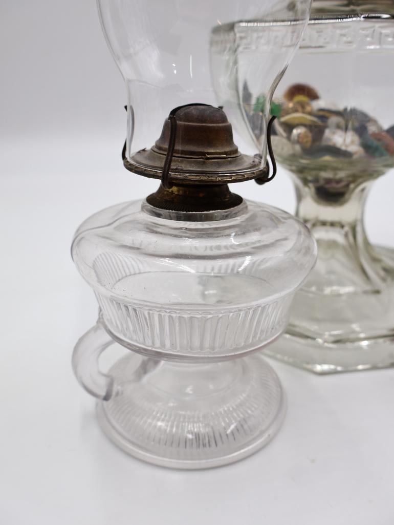 Collection of 5 Antique Clear Glass Kerosene Oil Lamps - 5