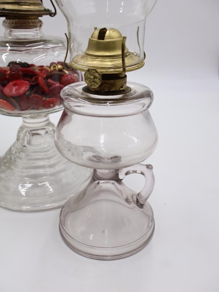 Collection of 5 Antique Clear Glass Kerosene Oil Lamps - 6