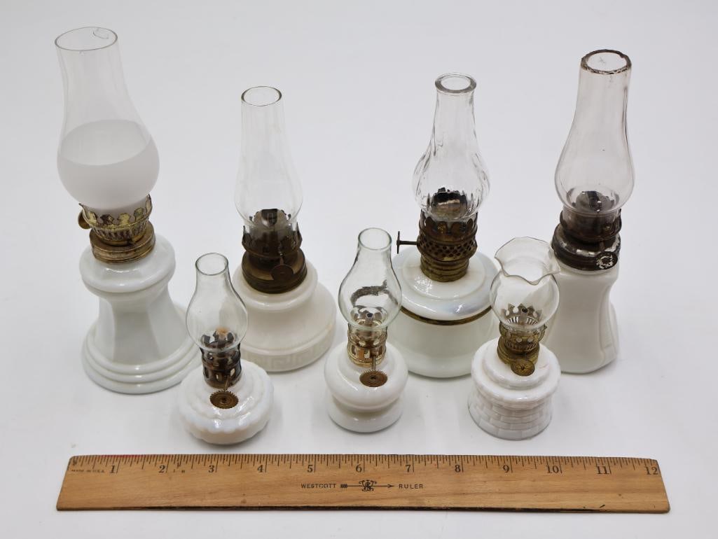 Vintage Miniature Milk Glass Oil Lamp Collection - 2