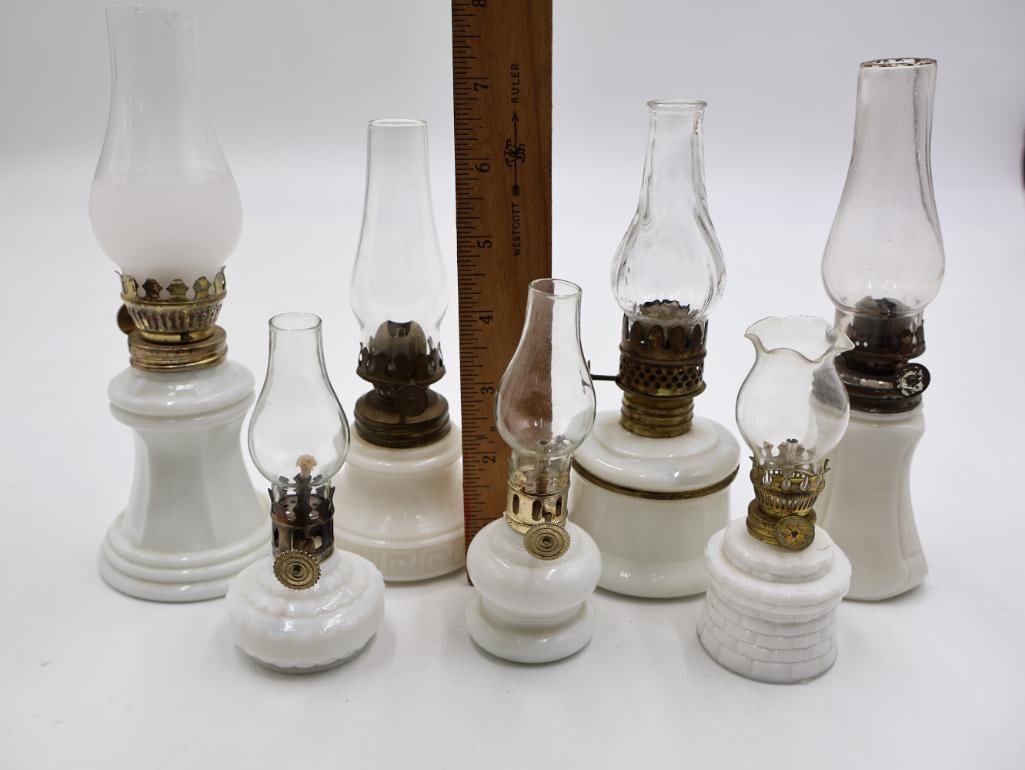 Vintage Miniature Milk Glass Oil Lamp Collection - 3