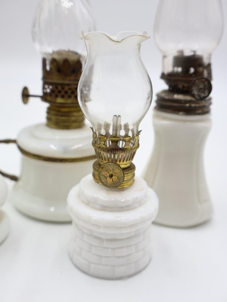 Vintage Miniature Milk Glass Oil Lamp Collection - 9