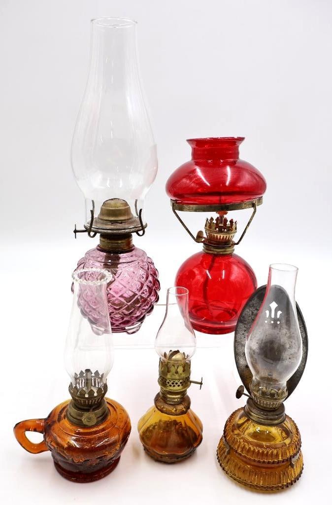 Collection of Vintage Translucent Colored Glass Oil Lamps (1 of 8)