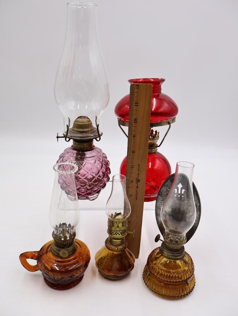 Collection of Vintage Translucent Colored Glass Oil Lamps - 2