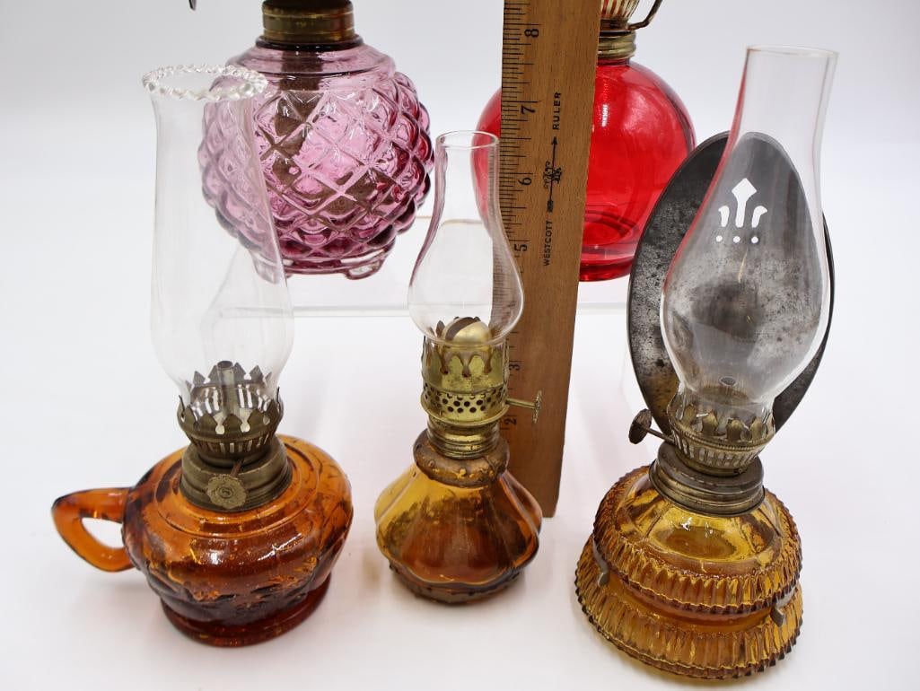 Collection of Vintage Translucent Colored Glass Oil Lamps - 3