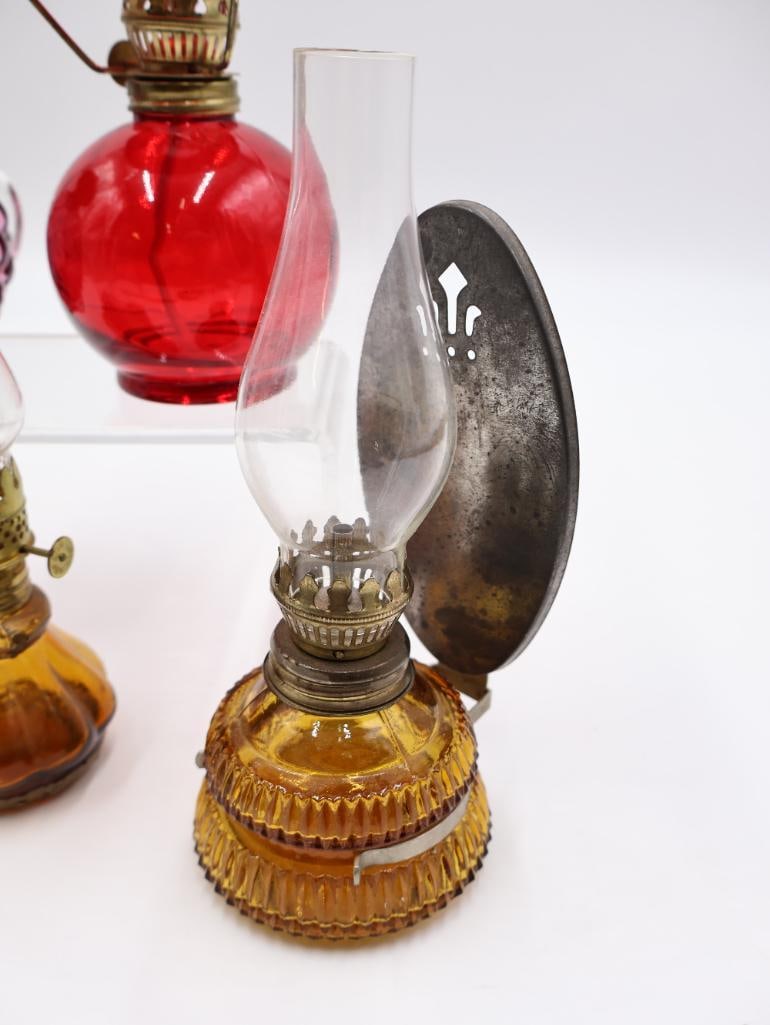 Collection of Vintage Translucent Colored Glass Oil Lamps - 4