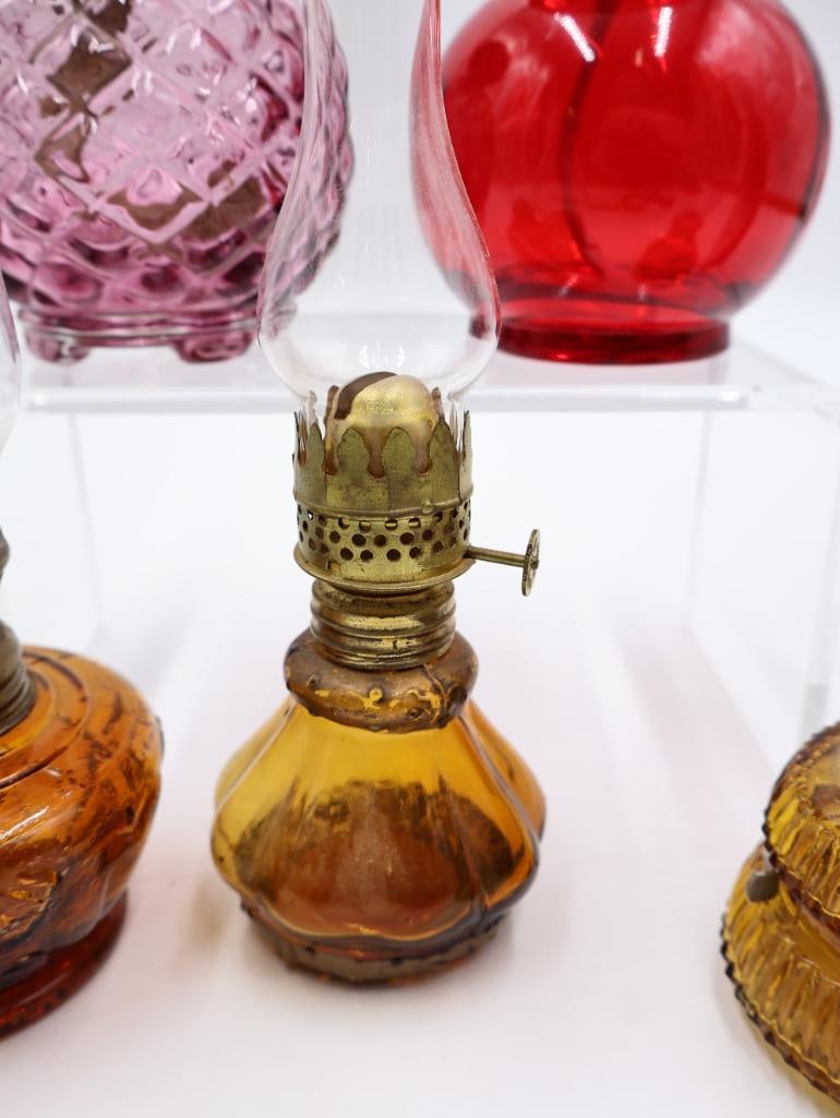 Collection of Vintage Translucent Colored Glass Oil Lamps - 5