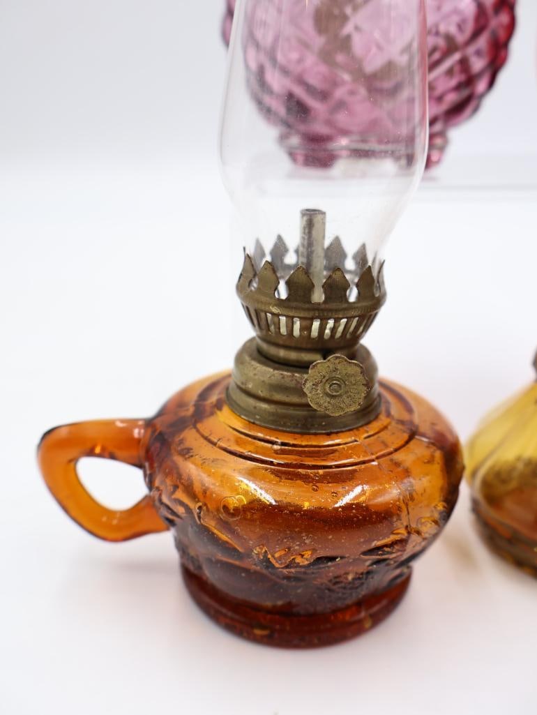 Collection of Vintage Translucent Colored Glass Oil Lamps - 6