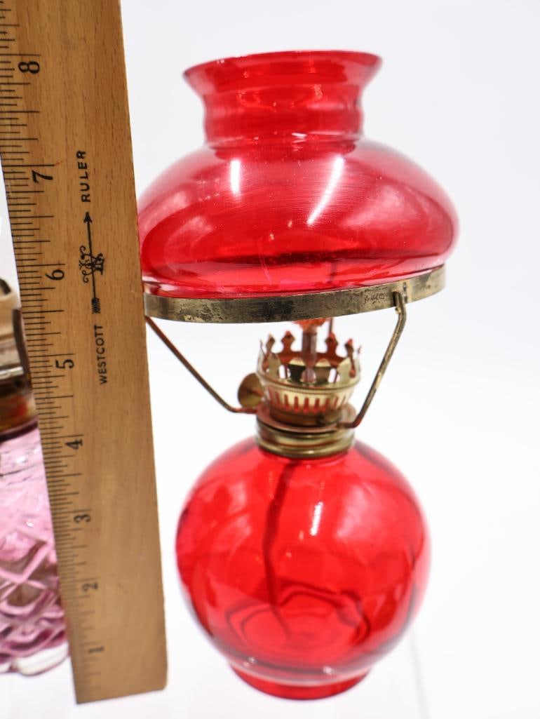 Collection of Vintage Translucent Colored Glass Oil Lamps - 7