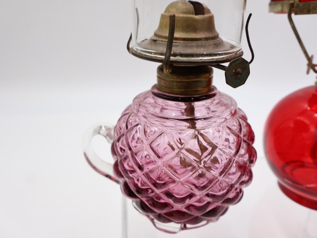 Collection of Vintage Translucent Colored Glass Oil Lamps - 8